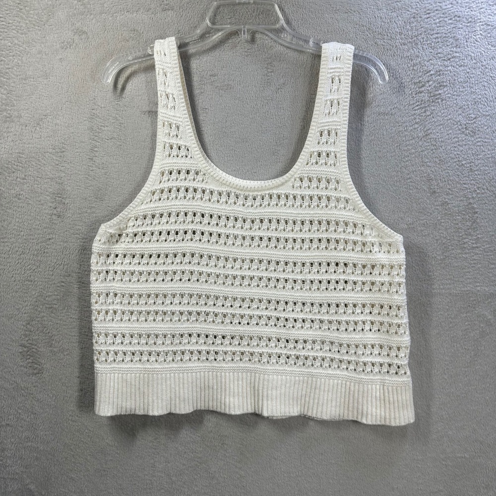 Old Navy Womens XL Cream White Pointelle Knit Crochet Tank Top Cotton Sleeveless